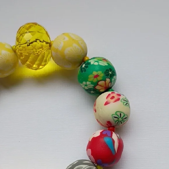 Handcrafted Bold Floral Multicolor Beaded Stretch Bracelet Sunny Colorful - Picture 7 of 7